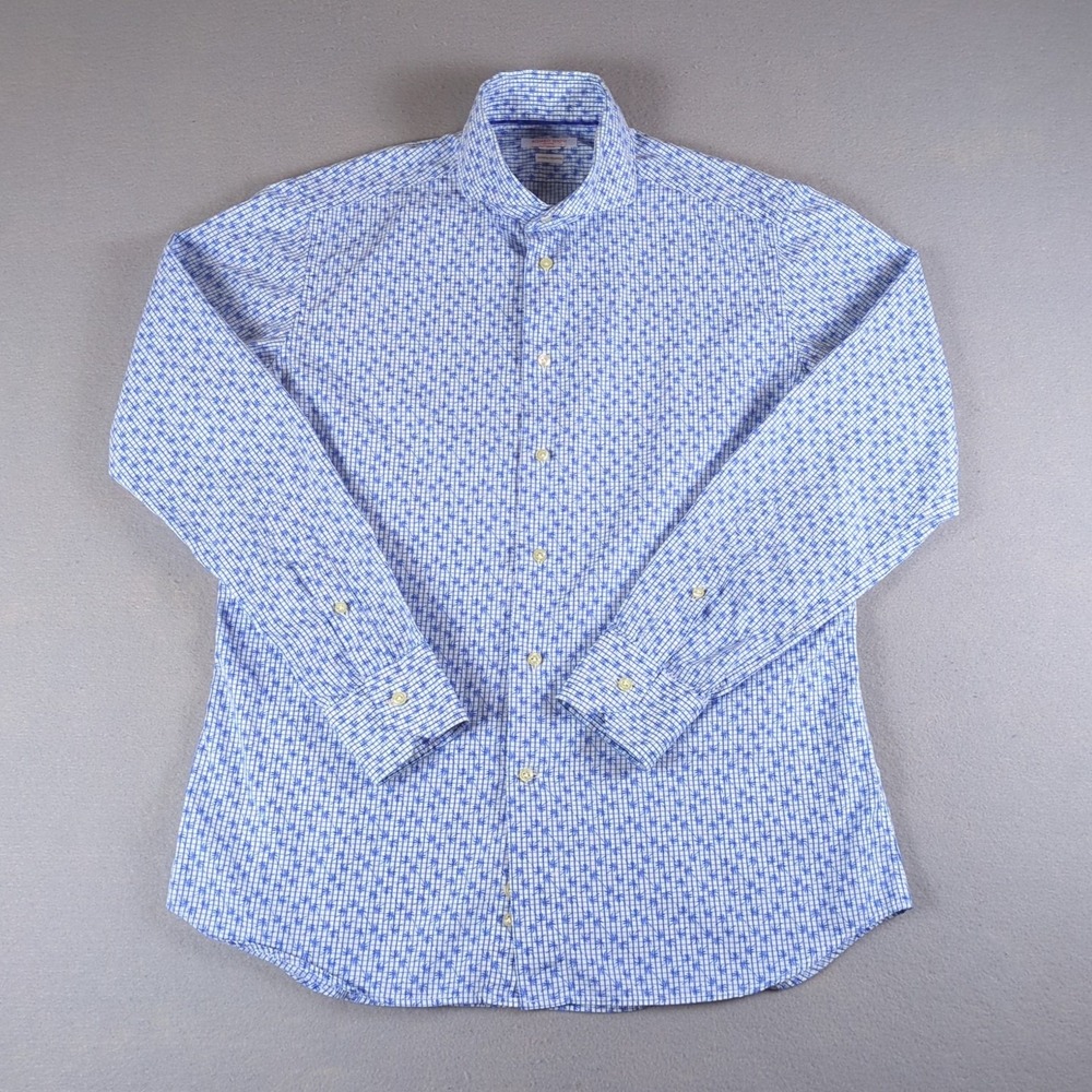 Romeo Gigli Button Up Shirt Mens 41 Blue Palm Trees All Over Long Sleeve Milano